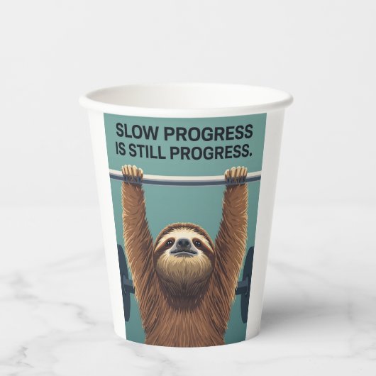 Funny Sloth Gym Motivation Poster - Slow Progress  紙コップ (正面)