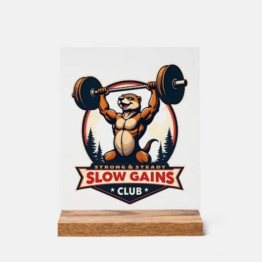 Funny Sloth Gym Shirt Vintage Strong and Slow Desi アクリルサイン (正面)