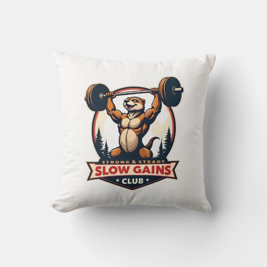Funny Sloth Gym Shirt Vintage Strong and Slow Desi クッション (正面)