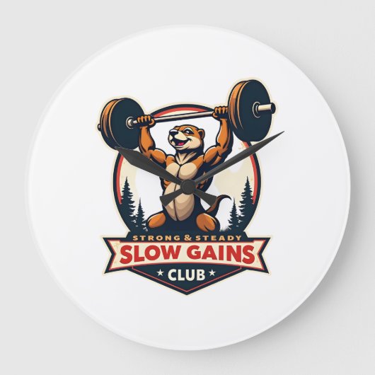 Funny Sloth Gym Shirt Vintage Strong and Slow Desi ラージ壁時計 (正面)