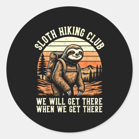 Funny Sloth Hiking Club Outdoor Hiker Men Women Vi ラウンドシール (正面)