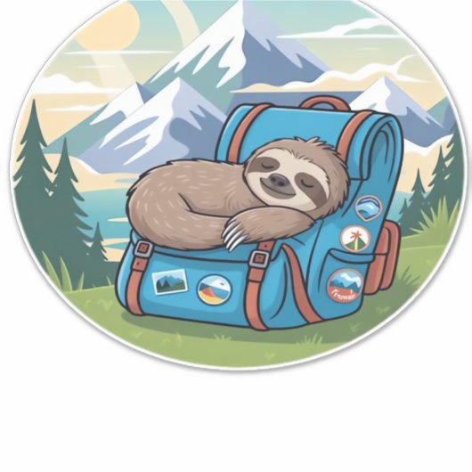 Funny Sloth Hiking Oversized T-Shirt シール (正面)