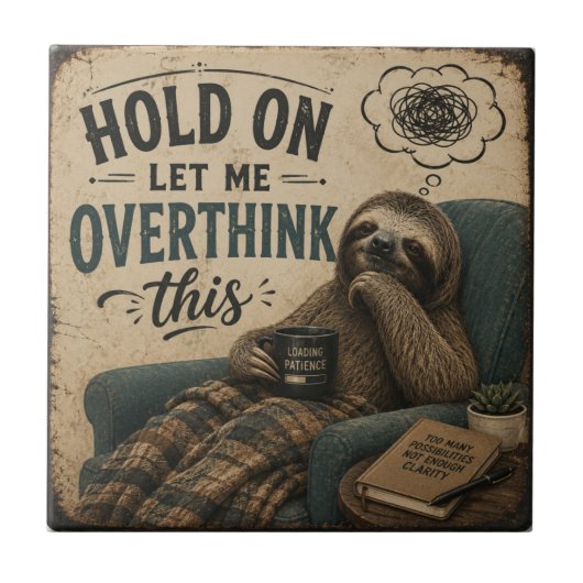 Funny Sloth Hold On Let Me Overthink This | Rustic タイル (正面)