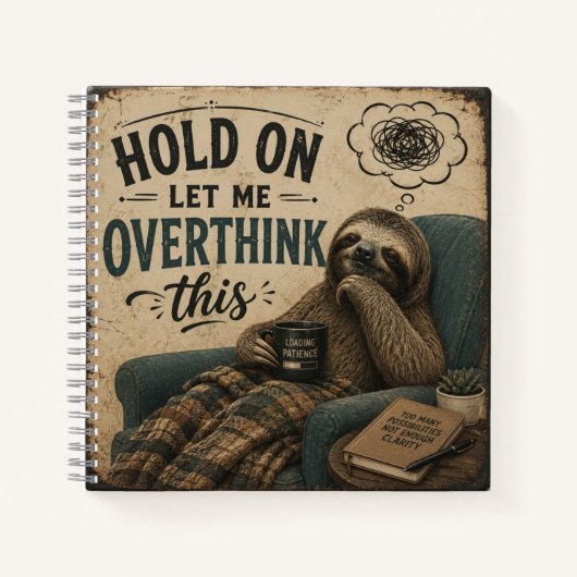 Funny Sloth Hold On Let Me Overthink This | Rustic ノートブック (正面)