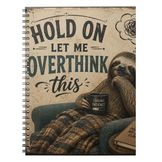 Funny Sloth Hold On Let Me Overthink This | Rustic ノートブック (正面)