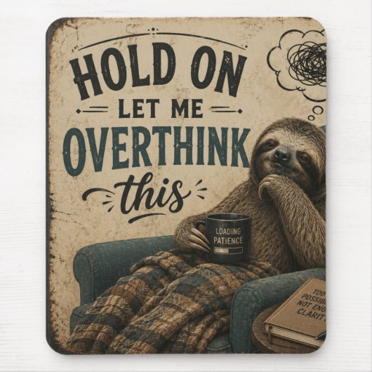 Funny Sloth Hold On Let Me Overthink This | Rustic マウスパッド (正面)