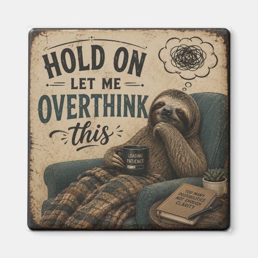 Funny Sloth Hold On Let Me Overthink This | Rustic マグネット (正面)