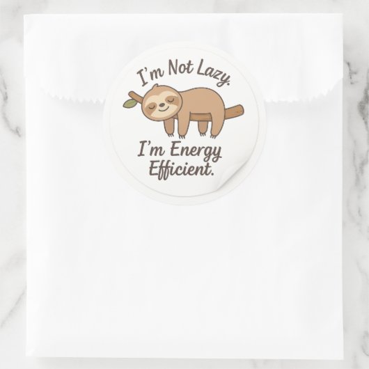 Funny Sloth “I’m Energy Efficient” Sticker ラウンドシール (バッグ)
