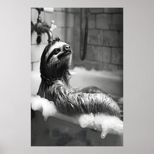 Funny Sloth in Bubble Bath Print, Bathroom Humor ポスター (正面)