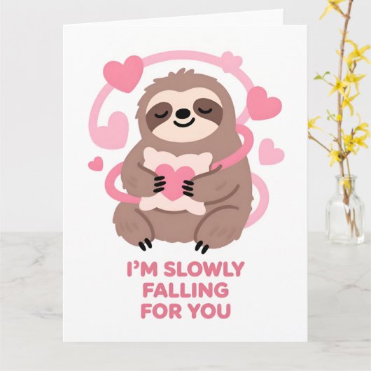 Funny Sloth Love Valentine Greeting Card カード (黄色い花)