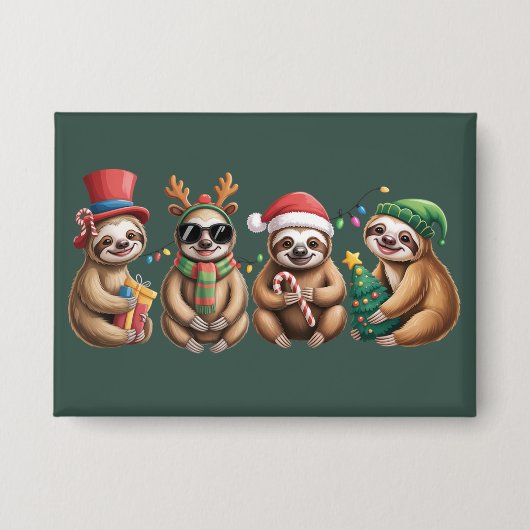 Funny Sloth Lover Christmas Lights Merry Slothmas 缶バッジ (正面)