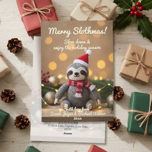 Funny Sloth Merry Slothmas Christmas Holiday Card シーズンカード