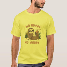 Funny Sloth “No Hurry No Worry” Cute Lazy Sloth Tシャツ