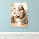 Funny Sloth Reading Newspaper Bathroom Humor キャンバスプリント (インサイチュ (ウッドフロア))