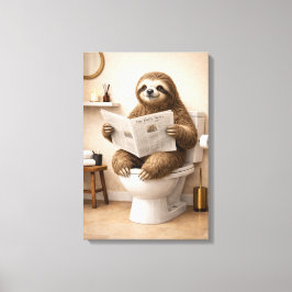Funny Sloth Reading Newspaper Bathroom Humor キャンバスプリント