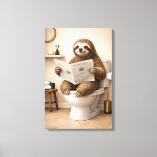 Funny Sloth Reading Newspaper Bathroom Humor キャンバスプリント