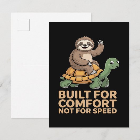 Funny Sloth Riding Turtle インビテーションポストカード (正面/裏面)