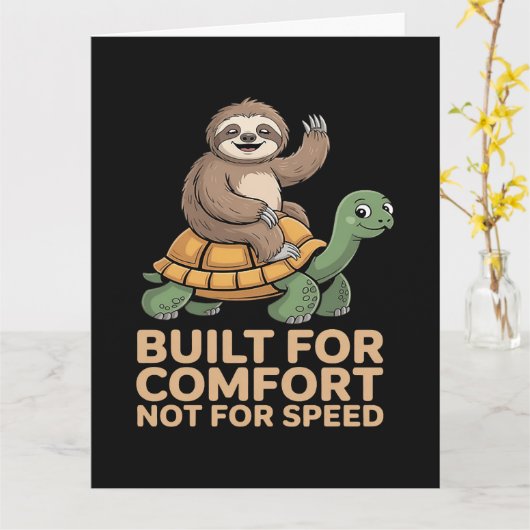 Funny Sloth Riding Turtle カード (黄色い花)