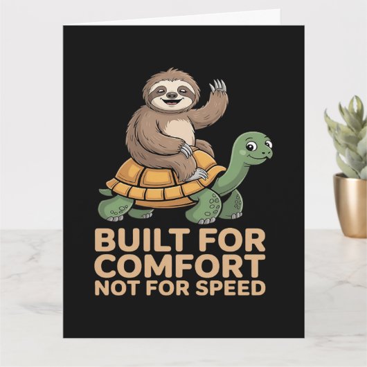 Funny Sloth Riding Turtle カード (小さな植物)
