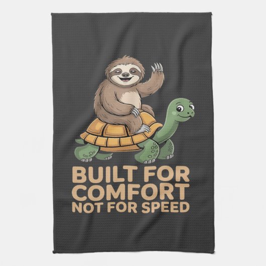 Funny Sloth Riding Turtle キッチンタオル (縦)