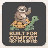 Funny Sloth Riding Turtle スクエアペーパーコースター (正面)