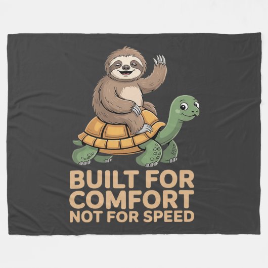 Funny Sloth Riding Turtle フリースブランケット (正面(横))