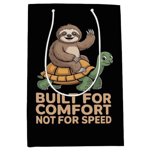 Funny Sloth Riding Turtle ミディアムペーパーバッグ (正面)