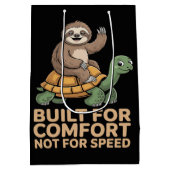 Funny Sloth Riding Turtle ミディアムペーパーバッグ (裏面)