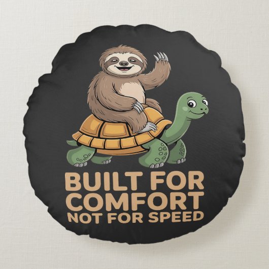 Funny Sloth Riding Turtle ラウンドクッション (正面)