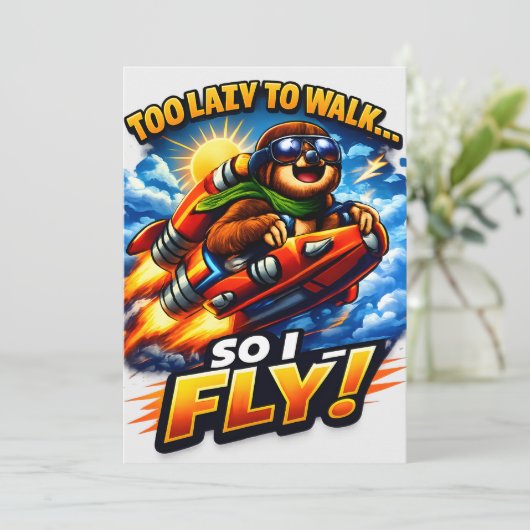 Funny Sloth Rocket Meme, Too Lazy to Walk So I Fly サンキューカード (スタンド正面)