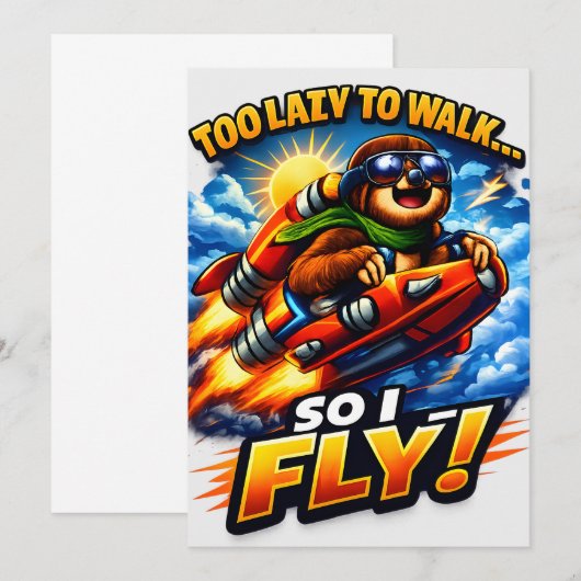 Funny Sloth Rocket Meme, Too Lazy to Walk So I Fly サンキューカード (正面/裏面)