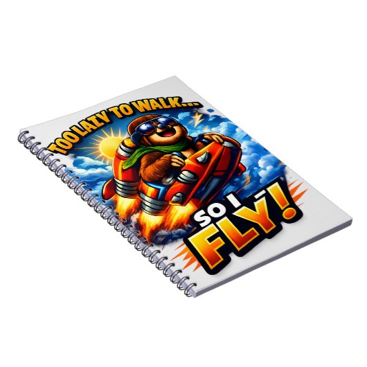 Funny Sloth Rocket Meme, Too Lazy to Walk So I Fly ノートブック (右側)