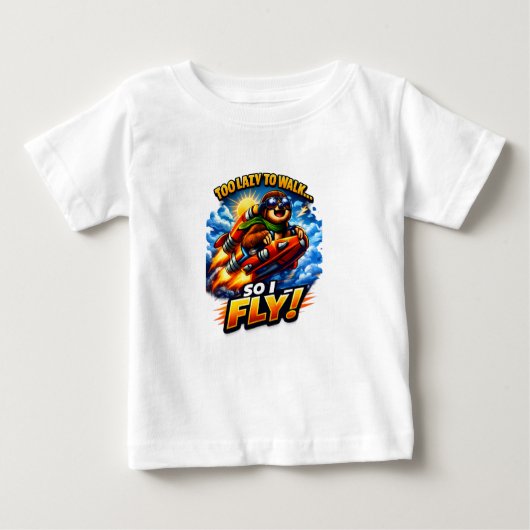 Funny Sloth Rocket Meme, Too Lazy to Walk So I Fly ベビーTシャツ (正面)