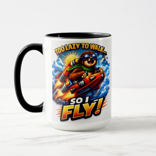 Funny Sloth Rocket Meme, Too Lazy to Walk So I Fly マグカップ (左)
