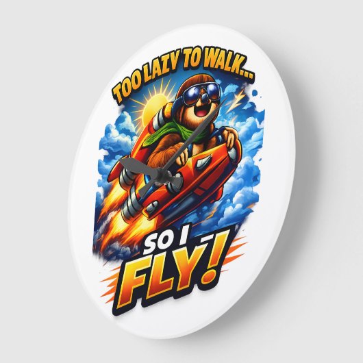 Funny Sloth Rocket Meme, Too Lazy to Walk So I Fly ラージ壁時計 (傾斜)