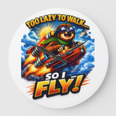 Funny Sloth Rocket Meme, Too Lazy to Walk So I Fly ラージ壁時計 (正面)