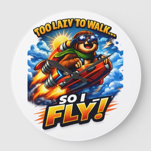 Funny Sloth Rocket Meme, Too Lazy to Walk So I Fly ラージ壁時計 (正面)
