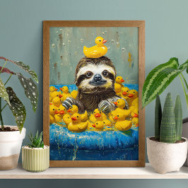 Funny Sloth Rubber Duck Pool Poster ポスター