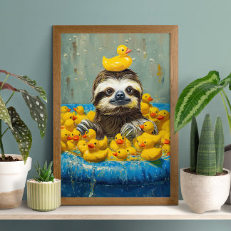 Funny Sloth Rubber Duck Pool Poster ポスター
