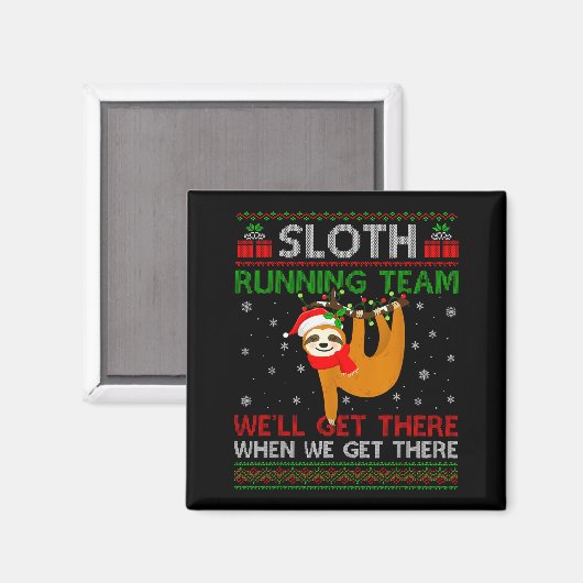Funny Sloth Running Team Xmas Lights Ugly Sloth Ch マグネット (正面/裏面)