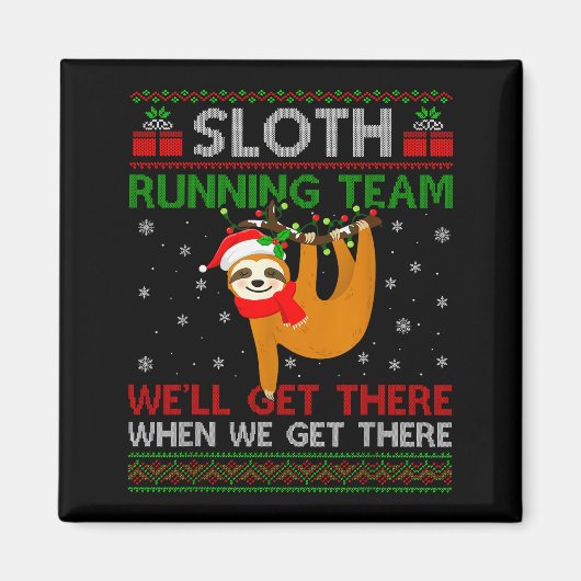Funny Sloth Running Team Xmas Lights Ugly Sloth Ch マグネット (正面)