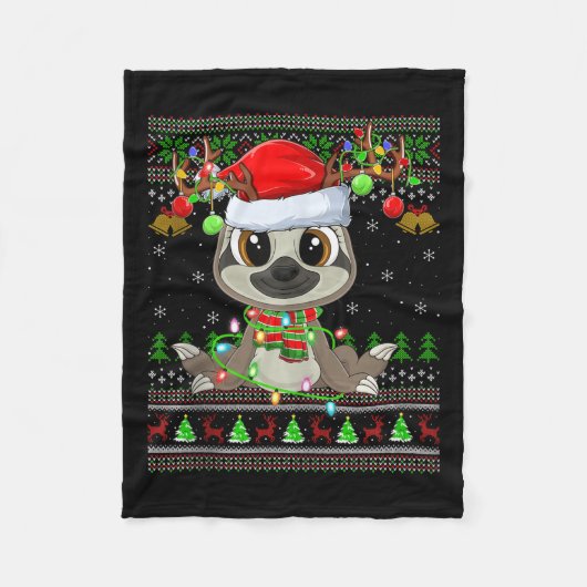 Funny Sloth Ugly Christmas Sweaters Holiday Santa  フリースブランケット (正面)