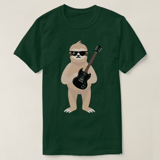 Funny Sloth Wearing Sunglasses Playing Electric Gu Tシャツ (デザイン正面)