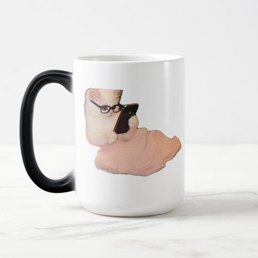 Funny Smart Cat with Glasses Mug - Cute Office Dec モーフィングマグカップ (左)