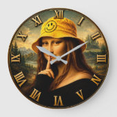 Funny Smiley Mona Lisa Happy Bucket Hat Renaissan ラージ壁時計 (正面)