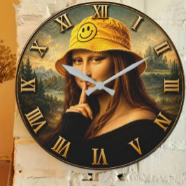 Funny Smiley Mona Lisa Happy Bucket Hat Renaissan ラージ壁時計