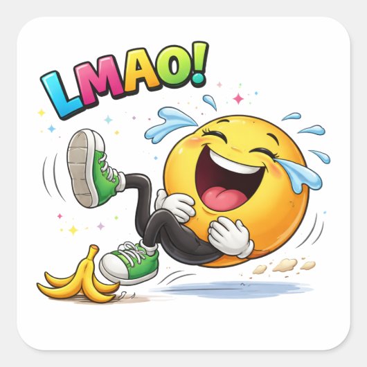 Funny Smiley Tripping Laugh Cartoon Sticker スクエアシール (正面)