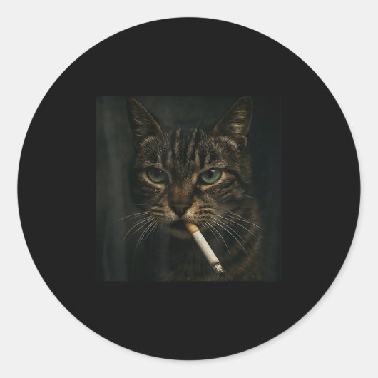 Funny Smoking Cat, Cigarette Kitty Gen Z Meme, Cat ラウンドシール (正面)