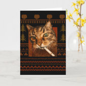Funny Smoking Cat Meme Christmas Ugly For Men Wome カード (黄色い花)