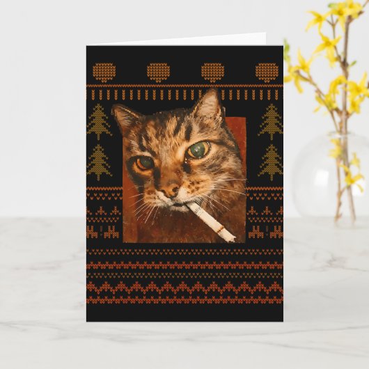 Funny Smoking Cat Meme Christmas Ugly For Men Wome カード (黄色い花)